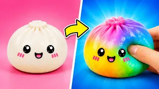 🌈 DIY Rainbow Squishies! 🥟✨ Make the CUTEST Colorful Dumplings at Home