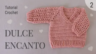 Suéter crochet para bebé | Dulce Encanto – Escote en V y punto fantasía |  Parte 2
