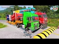 Double Flatbed Trailer Truck vs speed bumps|Busses vs speed bumps|Beamng Drive|1267