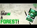 Drawing Backgrounds Forest Scene Drawing - Illustration