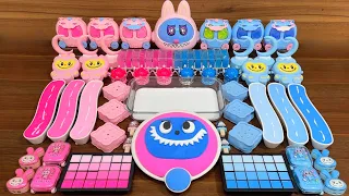 ASMR slime mixing: pink vs blue labubu glossy slime to relax