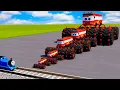Download Lagu Big \u0026 Small McQueen Bus with Spiked Big Wheels Lightning VS Train | BeamNG.drive