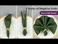 3 Styles of Napkins Folds Tutorial How To Fold eFavormart com