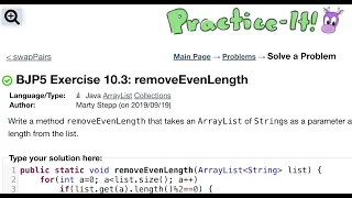 Java Practice It Exercise 10 3 removeEvenLength ArrayList collections array list