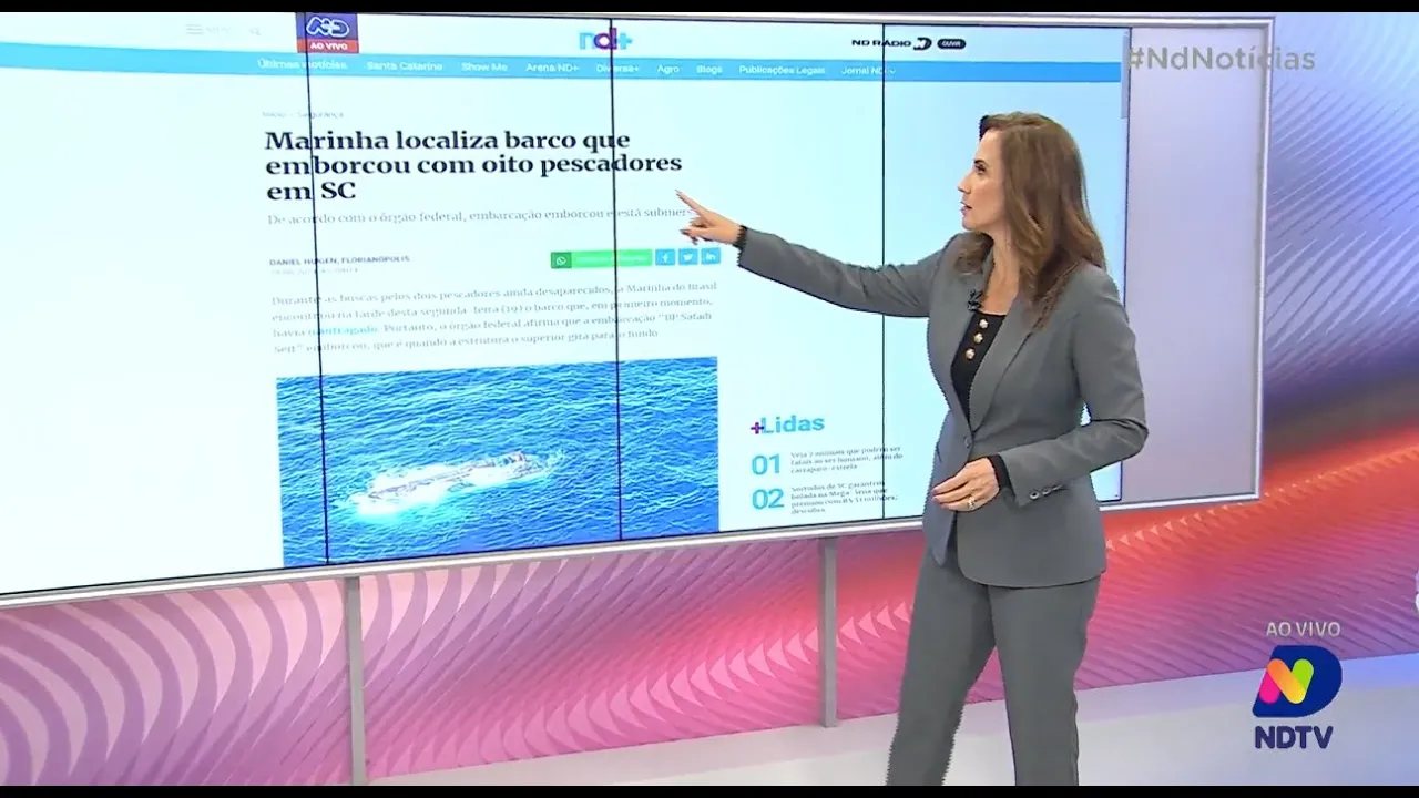 Marinha localiza barco que emborcou com oito pescadores em SC