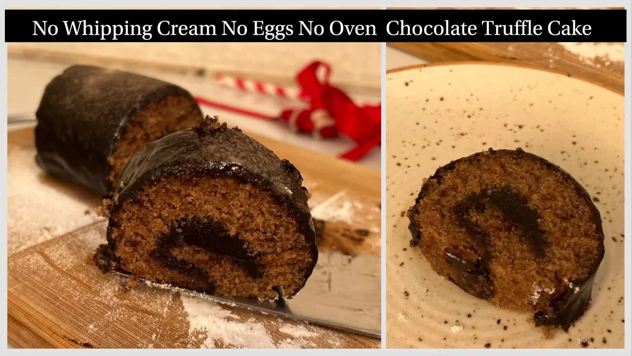 No Whipping Cream No Oven Eggless Best Christmas Special Recipe, Chocolate Truffle Cake Roll, Cake