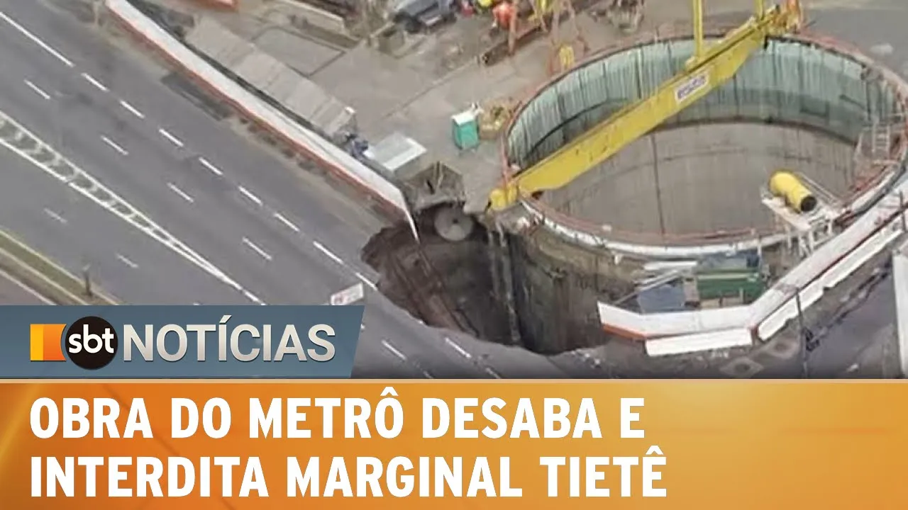 Obra do Metrô desaba e abre cratera na Marginal Tietê | SBT Notícias (01/02/22)