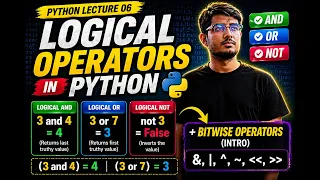 Master Python Logical Operators AND OR NOT Bitwise Basics lec-6 data science series