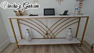 Extra Long Console Table Faux Marble Entryway Table with 2 Tier Storage