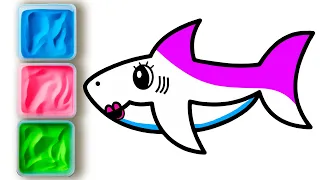 Sand painting, drawing and coloring Mommy Shark | Learn How to Draw easy for Kids