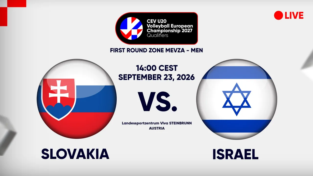 LIVE | SLOVAKIA vs. ISRAEL | CEV U20 EuroVolley 2027 | Men | Qualifiers 2026-09-23 13:29