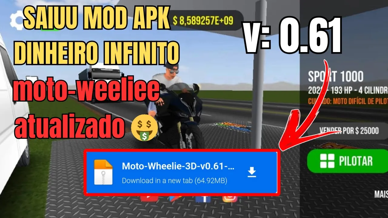 SAIUU MOD APK DINHEIRO INFINITO MOTO-WHEELIE 3D ATUALIZADO