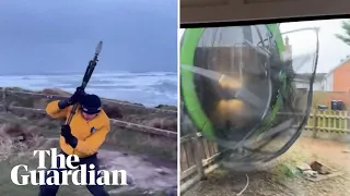 Trampoline goes flying as Storm Éowyn hits UK and Ireland