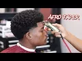 BARBER TUTORIAL AFRO TAPER CURL SPONGE WITH SIDE PART