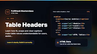 HTML Table Headers - HTML Data Foundation FullStack Masterclass HTML Course