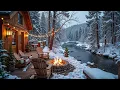 Lagu Winter Christmas Piano Music Riverside Porch ❄️🔥 Campfire \u0026 Calm Nature Sounds Ambience