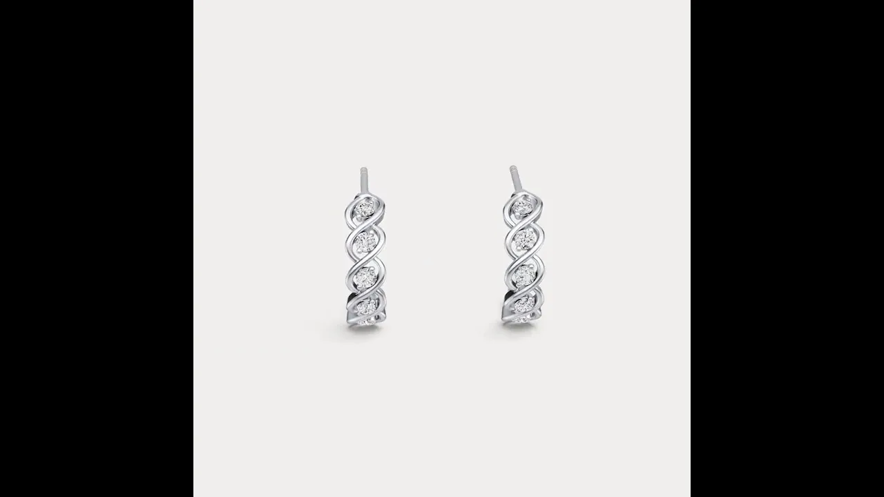 Round Lab-Grown Diamond Twisted Openwork Huggie Hoop Earrings in Sterling Silver