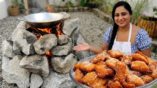 MASSINHA DE PÃO FRITA NO FOGAREIRO A LENHA NO MEU QUINTAL