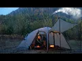 Lagu 24 uur regenachtig kamperen met mijn hond in een warme tent - knusse houtkachel en regen (ASMR)