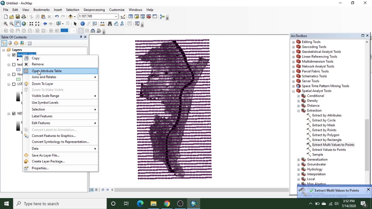 NDVI and LST index correlation using ArcGIS 10.3
