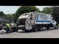 Fast Garbage Truck vs Super Heavy Manual Trash Piles Town of Huntington T D Doherty part 1