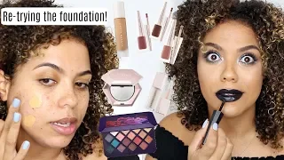 New Fenty Makeup Try-on Lip Paints Diamond Bomb Re-trying the Foundation