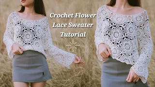 Crochet Flower Lace Sweater Tutorial | Crochet Hexagon Sweater | Chenda DIY