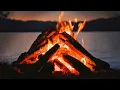 Live - Crackling Campfire at the Lake with Chirping Crickets at Dusk