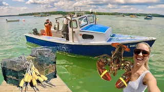 8 Year Old Boy took Crystal on his Mini Commercial Lobster Boat Catch Cook