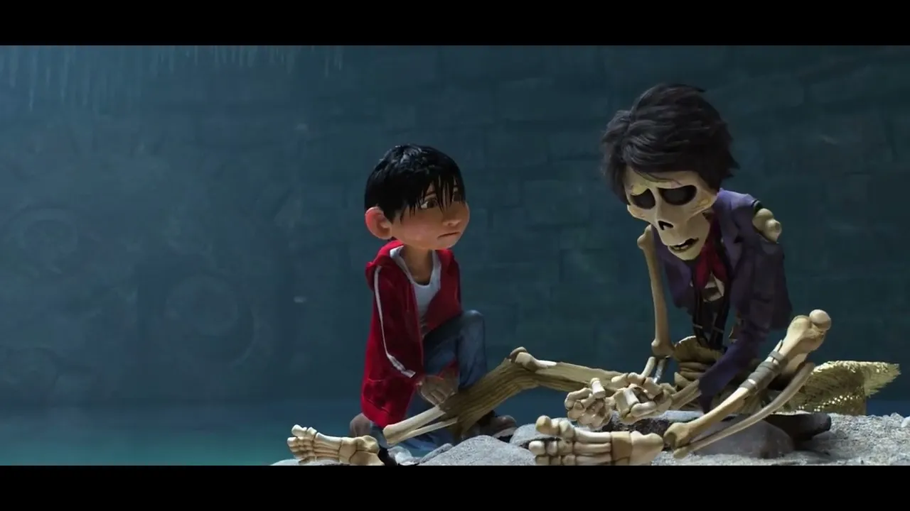 coco movie scene(miguel and hector realizing they are family)
