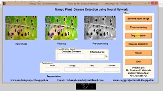 Mango Plant Disease Detection using Neural Network matlab project source code