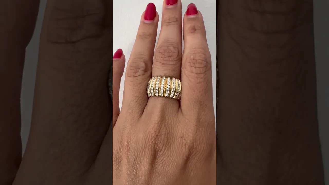 14K Gold Wide Diamond Dome Ring