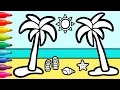 Summer Beach Scene Drawing Coloring Palm Trees For Kids