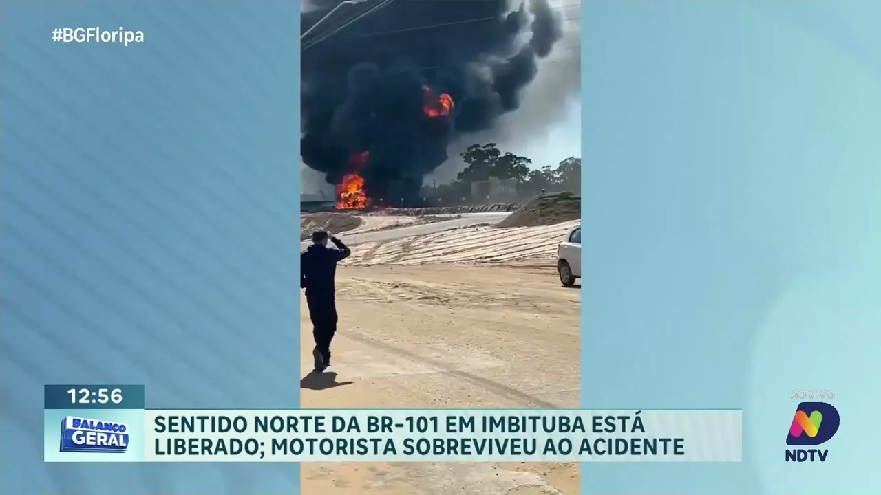Sentido Norte da BR-101 em Imbituba liberado após incêndio em caminhão