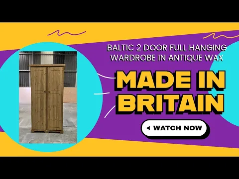 Product video preview for Handmade in the UK Solid Pine 2 Door Full Hanging 90cm Wide Wardrobe - Baltic Antique Wax (Made to Measure)