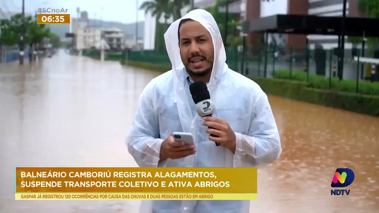 Balneário Camboriú registra alagamentos, suspende transporte coletivo e ativa abrigos