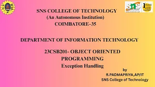 Exception Handling Object Oriented Programming SNS Institutions