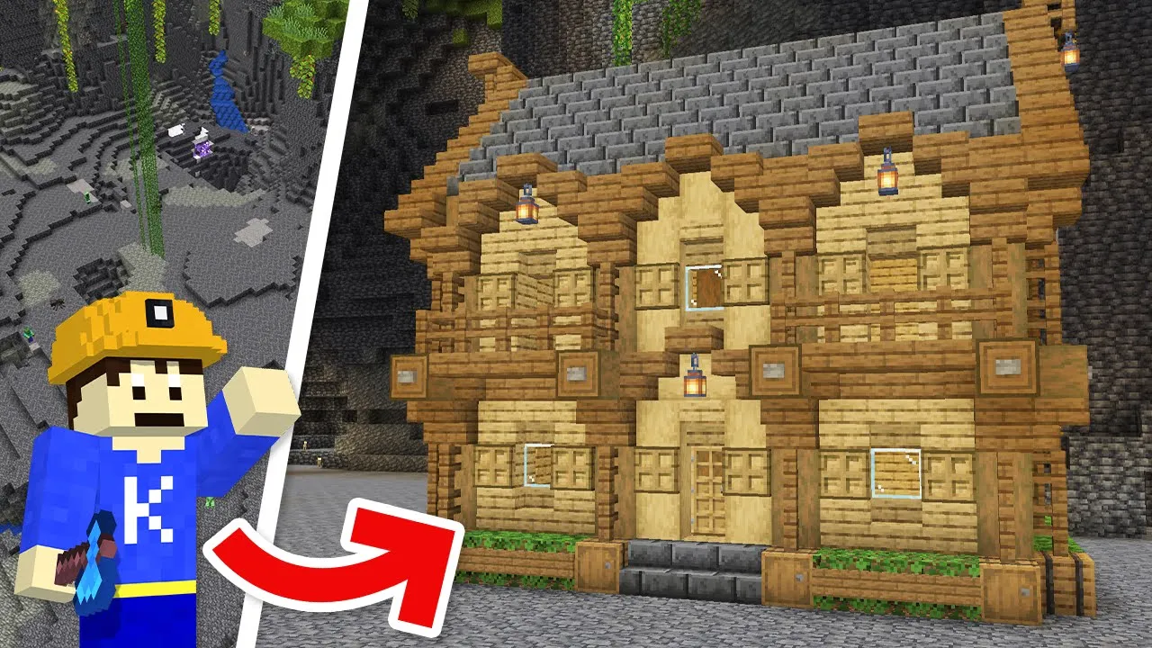 【マイクラ】洞窟に街づくり始めます!おしゃれな2階建ての家を作ってみた!Part26【洞窟開拓クラフト】