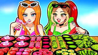 We Had a GREEN AND PINK ONLY Foods MUKBANG!