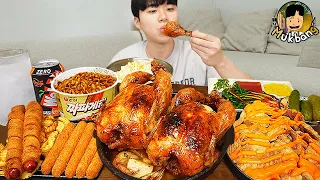 ASMR Mukbang دجاج مقلي اصبع جبنة نودلز الفاصوليا السوداء الكيمتشي الطعام الكوري وصفة 