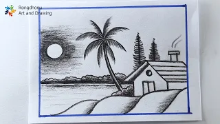 Easy Village Scenery Drawing with Pencil | Beautiful Nature Landscape Drawing