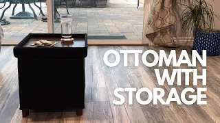 15 Inches Storage Ottoman with Wooden Legs
