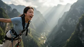 😂Bungee jumping on a 300m cliff😁丨Beautiful scenery#beauty#bungee jumping#cliff#sports😂Bungee jump