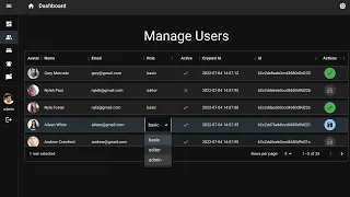 MUI Responsive Data Grid Table sort edit search filter React Advanced component to manage users