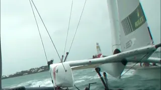 Sailing World on Water April 30.21 SailGP Crashes, Slo-Mo of hull being cut by backstay, Banq Pop XI