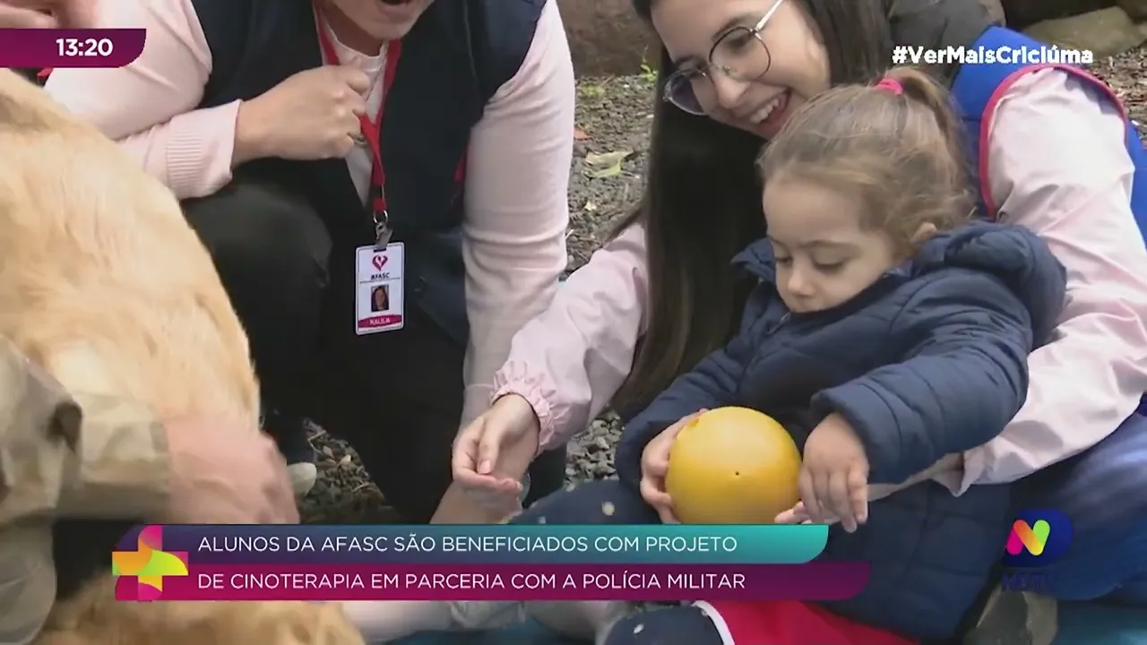 Cinoterapia: cães da PM auxiliam alunos autistas em Criciúma