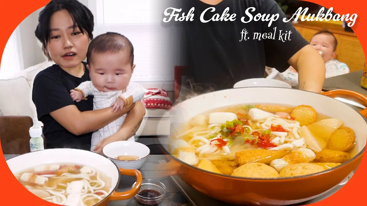 Making Fish Cake Soup with meal kit!! Casual mukbang w. baby boy 