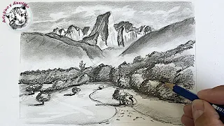 Como Dibujar un Paisaje Realista con Lapiz muy Facil y Paso a Paso