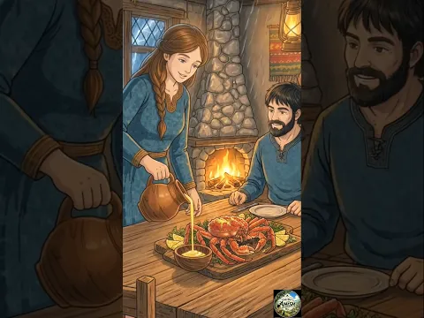 Heavy Rain Giant King Crab Feast | Cozy Viking Family Cooking ASMR 🌧️🦀