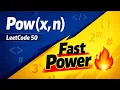 LeetCode 50 Pow x n Fast Power Binary Exponentiation Easy Trick Hindi